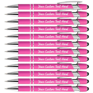 Engraved Pens Bulk, Customized Ballpoint Pens with Stylus,12 PCS, Black Ink