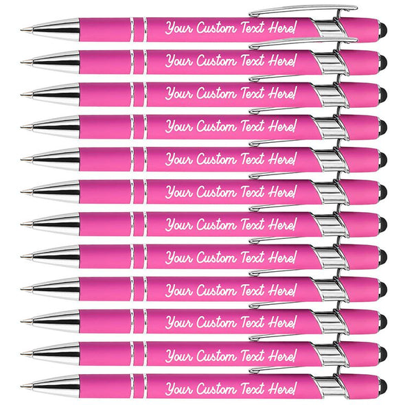 Engraved Pens Bulk, Customized Ballpoint Pens with Stylus,12 PCS, Black Ink