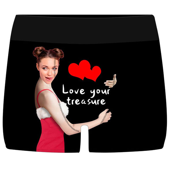 Personalized Funny Face Boxers Briefs for Men with Photo, Customized Hug Mens Underwears-Black