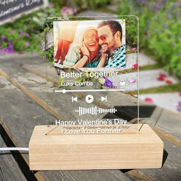 Custom Music Glass Art Night Light Personalized Scannable Music Code Photo Plaque,Mother's Day,Father's Day Gifts