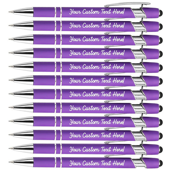 Engraved Pens Bulk, Customized Ballpoint Pens with Stylus Name Message Logo Engraved,12 PCS, Black Ink