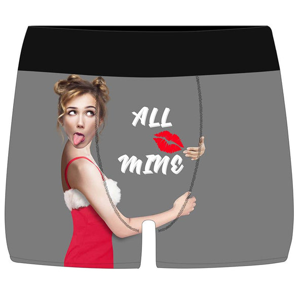 Personalized Funny Face Boxers Briefs for Men with Photo, Customized Hug Mens Underwears-Gray