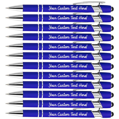 Engraved Pens Bulk, Customized Ballpoint Pens with Stylus Name Message Logo Engraved,12 PCS, Black Ink