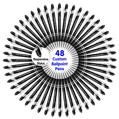 Personalized Pens Bulk with Stylus Tip, Engraved Ballpoint Pens, Black Ink