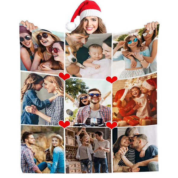 Custom Blankets with 9 Photos Collage, Personalized Throw Blanket Pictures Name Text for Gifts
