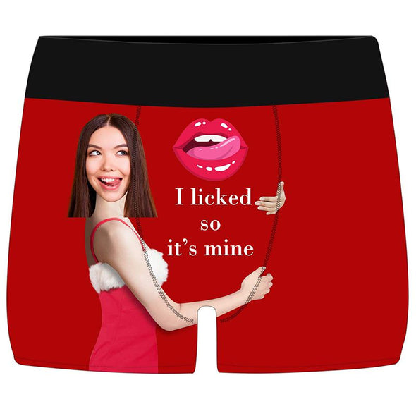 Personalized  Funny Face Boxers Briefs for Men with Photo, Customized Hug Mens Underwears-Red