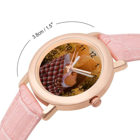 Custom Watch for Women, Personalized Pink Leather Watch with Photo for Girlfriend, Wife