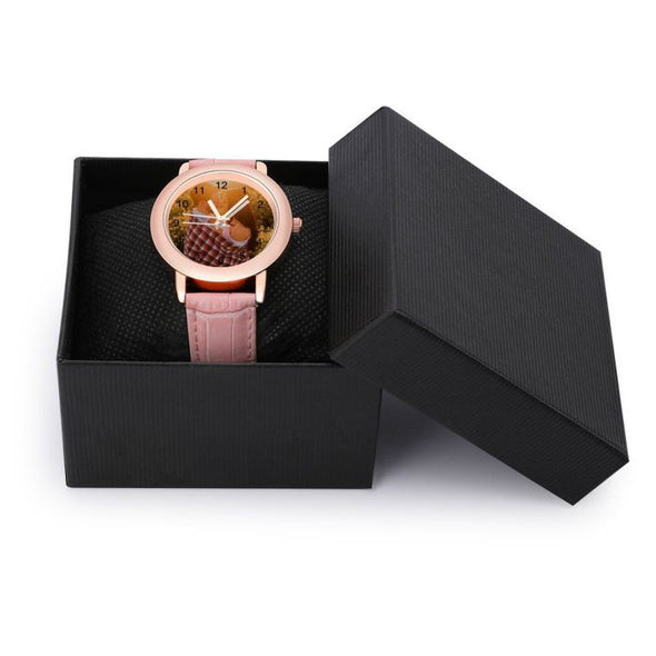 Custom Watch for Women, Personalized Pink Leather Watch with Photo for Girlfriend, Wife