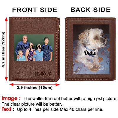 Custom Engraved Wallet,Personalized Photo Leather Wallets for Men Day Father Day Gifts Brown