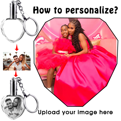 Personalized Heart Crystal Keychain with Picture Lighted,Customize Photo Keychain Engraved for Father's Day,Mothers Day