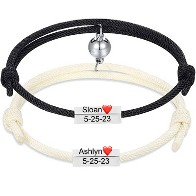 Custom Magnetic Couples Bracelets,  Adjustable Matching Promise Bracelets for Couples Best Friends