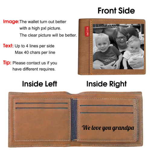 Custom Engraved Wallet, Personalized Photo Wallet for Men Dad Father Day Gifts