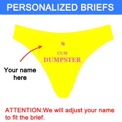 Women's Custom Name Thong Underwear,Personalized "Cum Dumpste" Yellow Thong Panty