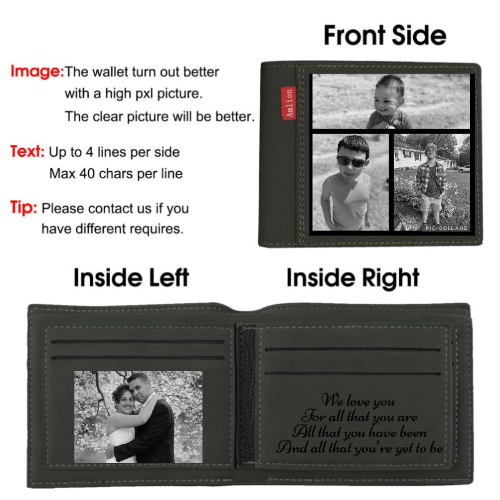 Photo Wallets for Men, Personalized Engraved Wallets With Text for Dad Son, Custom wallet for Fathers Day Gift