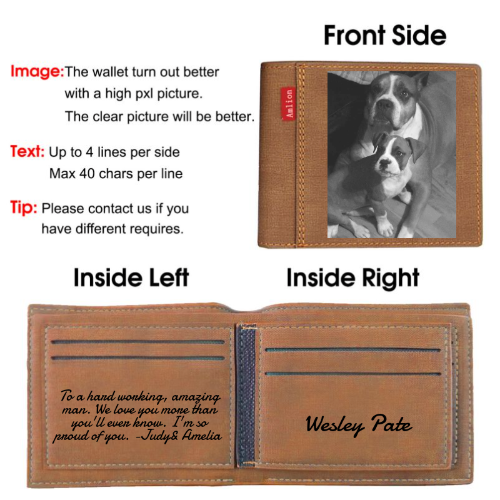 Photo Wallets for Men, Personalized Engraved Wallets With Text for Dad Son, Custom wallet for Fathers Day Gift