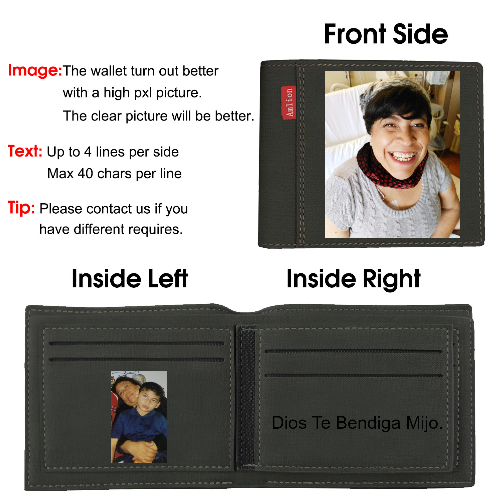 Custom Photo Wallet, Personalized Print Photo Wallets For Men Father Day Gifts Black