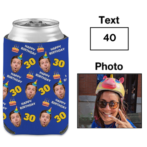 Custom Birthday Can Coolers Sleeves, Personalized Bulk Bottle Coolers with Face Age