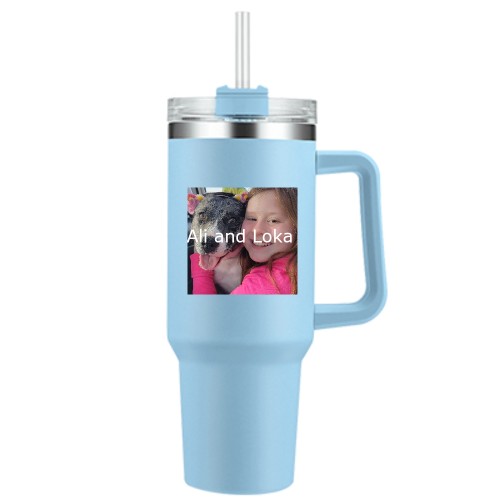 Personalized 40oz Tumbler with Handle and Straw, Custom Print Photo/Text Insulated Stainless Steel Travel Cup