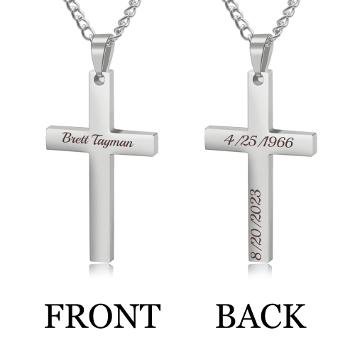 Personalized Cross Necklace,Custom Engraved Pendant Necklace for Men with Your Text