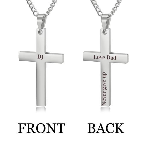 Mens Cross Necklace with Engraving, Custom Cross Necklace for Men with Your Text