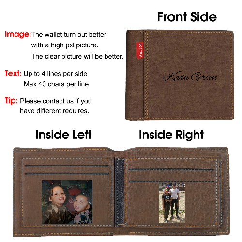 Custom Engraved Wallet, Personalized Photo Wallet for Men Blue