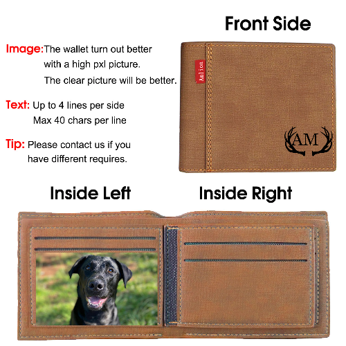 Personalized Monogram Wallets for Men, Engraved Mens Photo Wallets