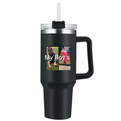 Personalized 40oz Tumbler with Handle and Straw, Custom Print Photo/Text Insulated Stainless Steel Travel Cup