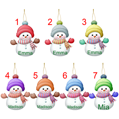 Custom Snowman Ornaments with Name 7Pcs Personalized Christmas Ornaments Family Xmas Tree Hanging Gift - 3.15"（8cm）
