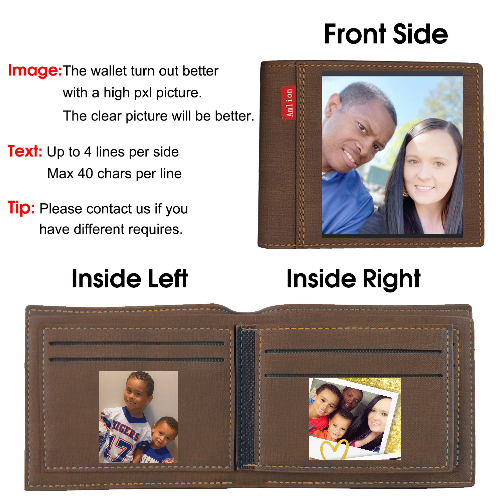 Custom Photo Wallet with Text, Personalized Picture Print Wallet for Men, Father, Son