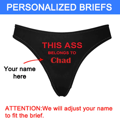 Women's Custom Name Thong Panty,Personalized "Ass Belongs To" Black Thong Underwear
