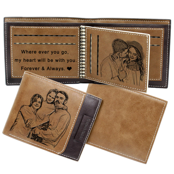 Custom Wallets for Men, Personalized Photo Leather Wallet with RFID Blocking- Brown