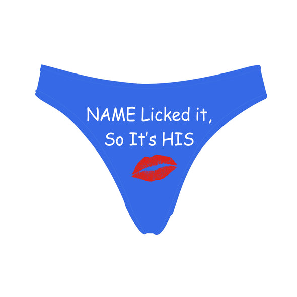 Personalized Name "Licked It" Blue Thong Panty - amlion
