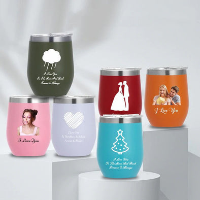 Personalized Photo Wine Tumbler, Custom Stainless Steel Wine Tumbler with Lid