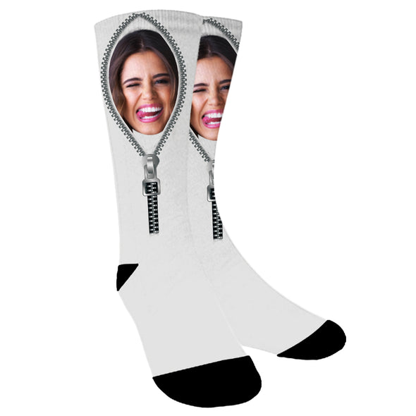 Custom Photo Zipper Face Socks - amlion