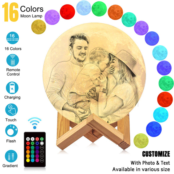 Custom Photo Engraved Moon Lamp | Remote Control To Convert 16 Colors - amlion