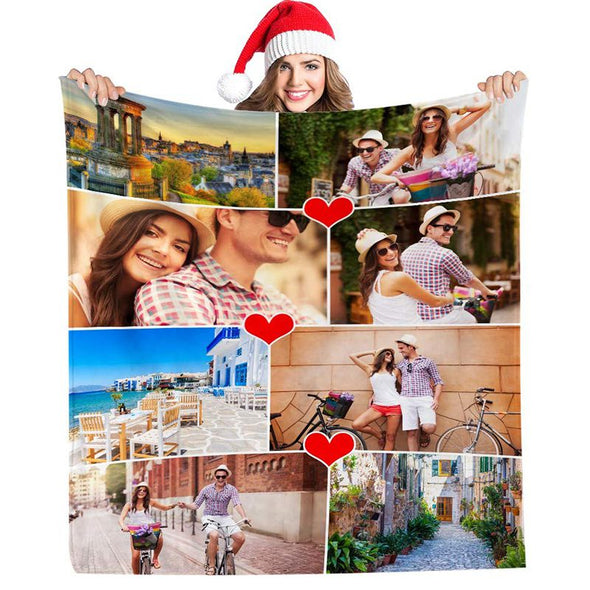 Custom Blankets with 8 Photos Collage, Personalized Throw Blanket Pictures Name Text for Gifts