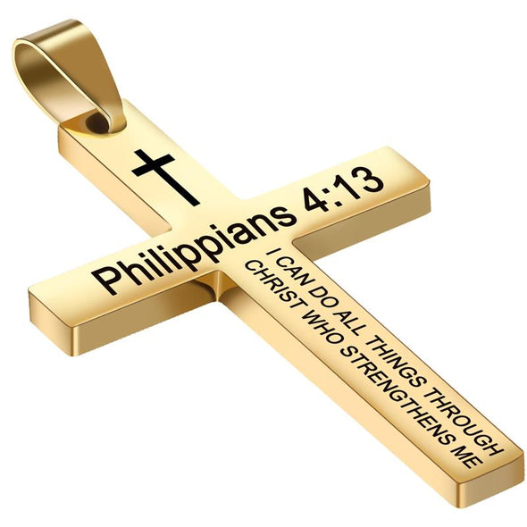 Cross Necklace, Bible Verse Philippians 4:13 Cross Pendant Necklace for Men,Stainless Steel Neckalce Women - amlion