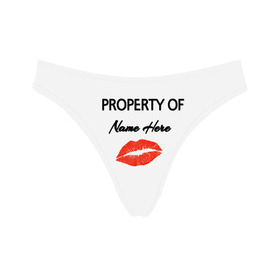 Personalized Property of Name White Thong Panty - amlion