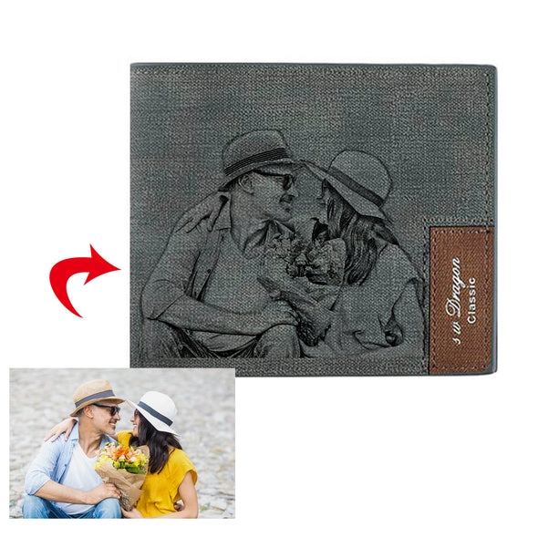 Engraved Photo Leather Wallets Personalized, Custom Wallets for Men,Father,Dad Blue - amlion