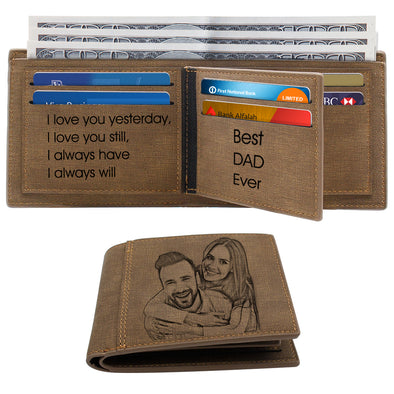 Engraved Photo Wallets Personalized, Custom Trifold Wallets for Men,Father,Dad Light brown - amlion