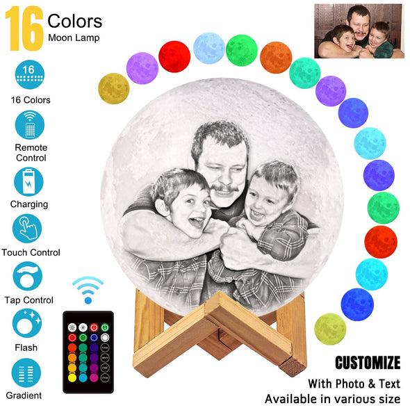 Custom 3D Photo Moon Lamp with Picture Engraved Personalized Gifts For Wife Mom - amlion