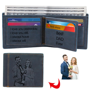 Engraved Photo Wallets Personalized, Custom Wallets for Men,Father,Dad Blue - amlion