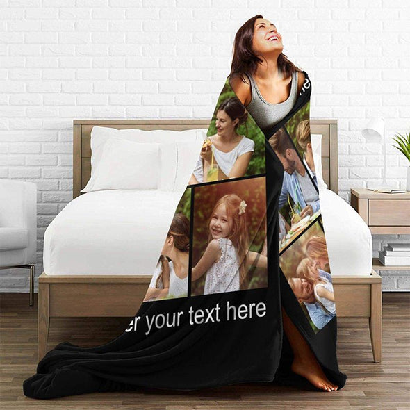 Custom Blankets with 5 Photos Collage, Personalized Throw Blanket Pictures Name Text for Gifts