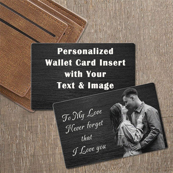 Personalized Metal Black Wallet Card,Custom Wallet Insert Photo Message Card Engraved Gifts for Men, Husband, Dad, Son