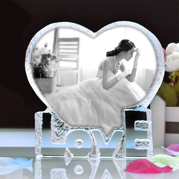 Personalized Custom 3D Crystal Cube Photo, Customized Heart Crystal Photo, Picture Laser Engraved with Free LED Base Included