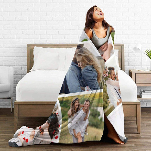 Custom Blankets with 6 Photos Collage, Personalized Throw Blanket Pictures Name Text for Gifts