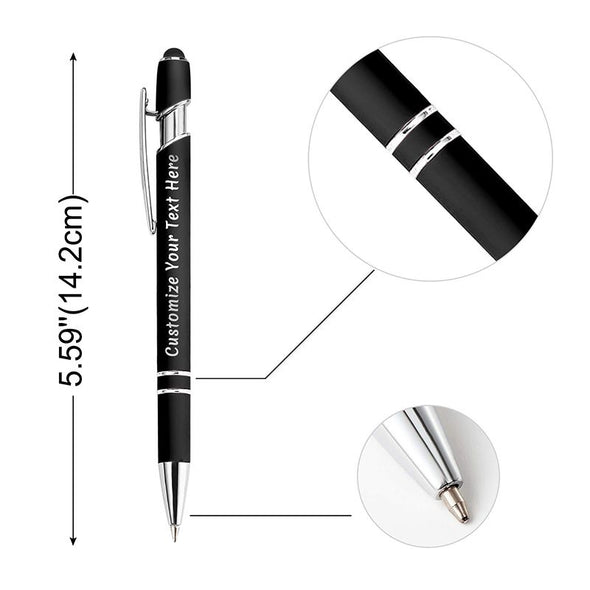Engraved Pens Blulk, Customized Ballpoint Pens with Stylus Name Message Logo Engraved,12 PCS, Black Ink