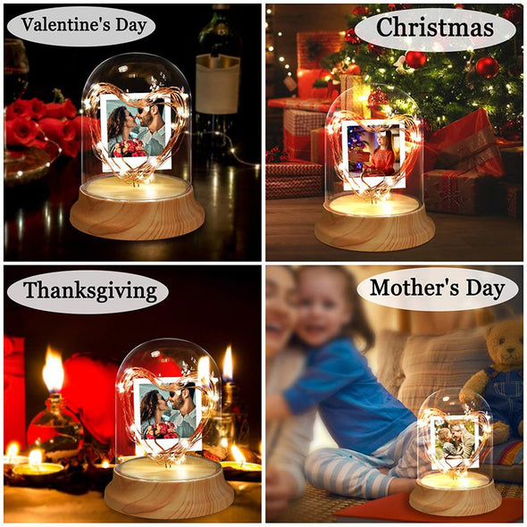 Custom Photo Night Lamp, Firefly with Heart LED String Light for Christmas, Valentine's Day, Mothers Day