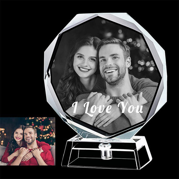 3D Crystal Cube Picture, Photo Personalized & Custom Round Crystal Laser Engraved Photo with Free LED Base Included