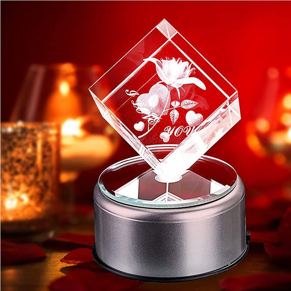 3D Crystal Cube Picture, Personalized & Custom Crystal Laser Engraved Photo with Free LED Base Included
